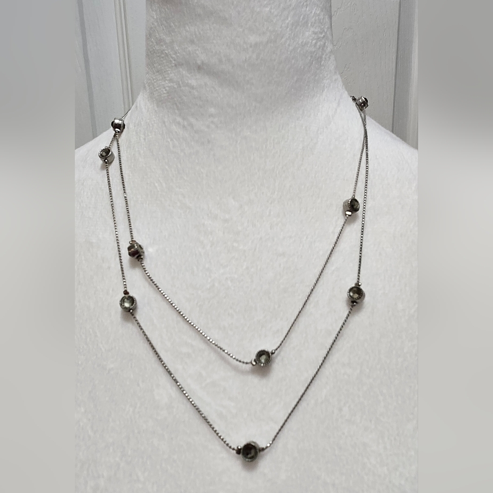 Elegant Silvertone Beaded Fashion Necklace, Clear Crystals, Adjustable Length